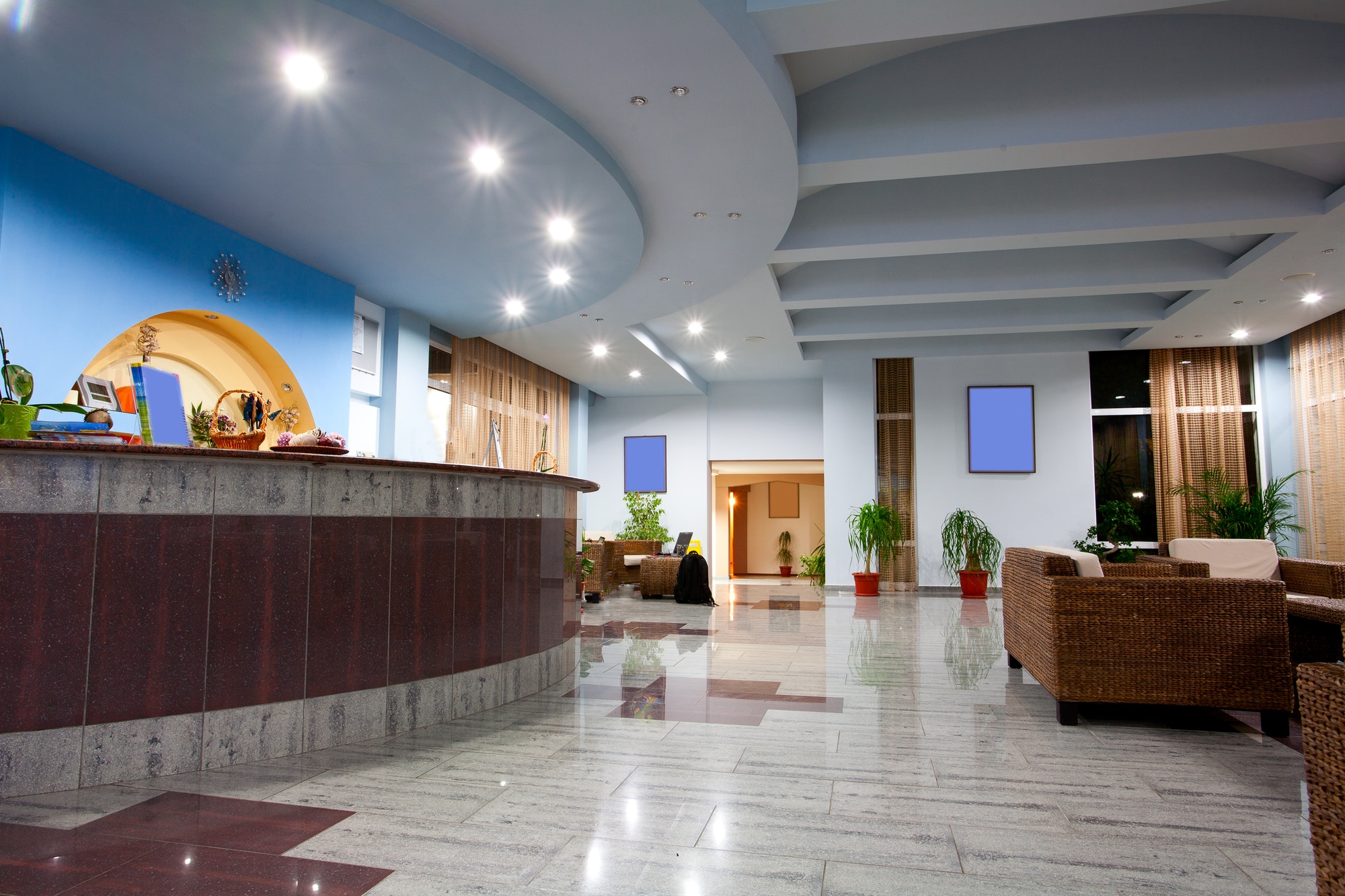 Indoor image of a hotel lobby or reception