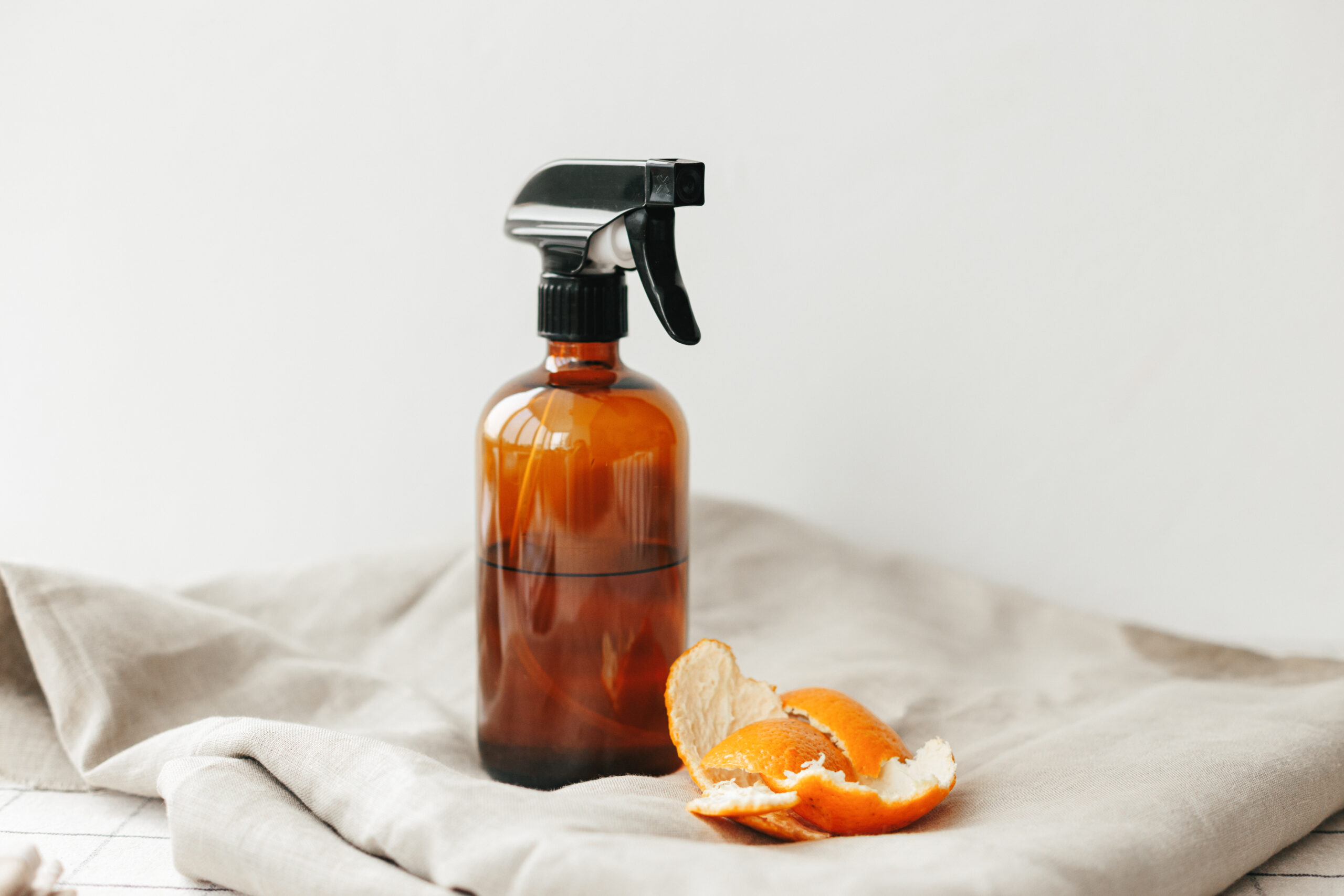 Zero waste natural home cleaner, orange peel infused vinegar for all purpose cleaning.