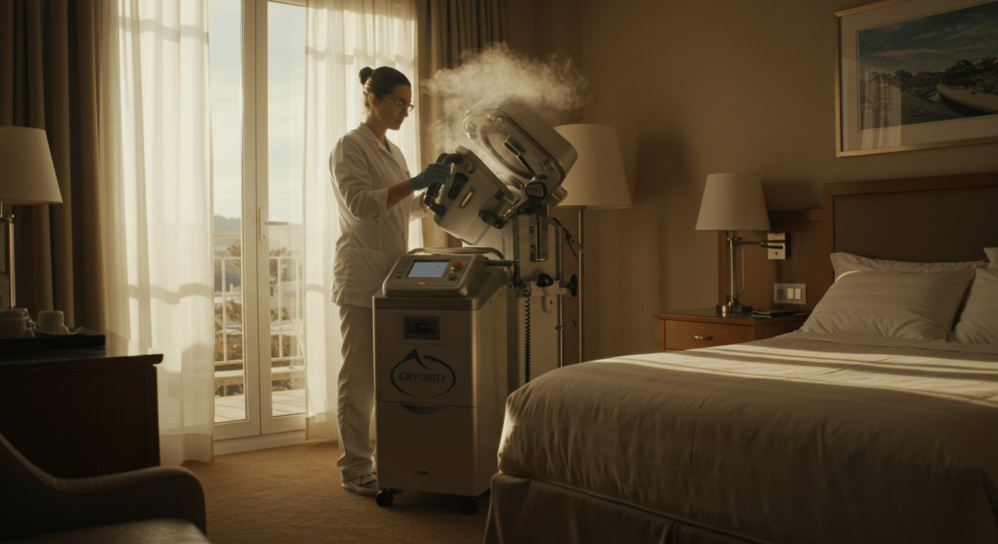 Cryonite treatment in a hotel room.