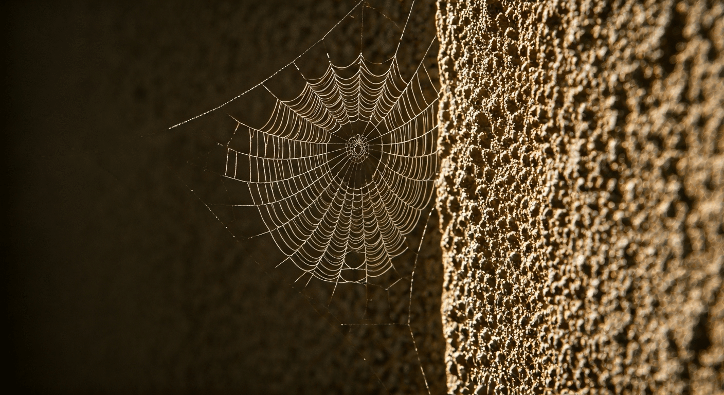 Close-up of a spider web inside a Florida home corner