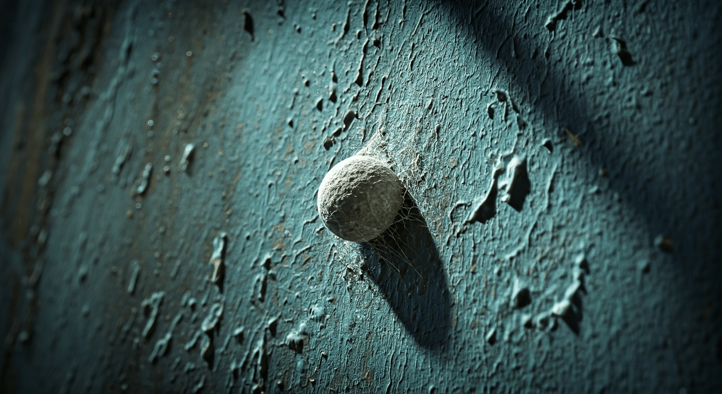 Spider egg sac on a basement wall
