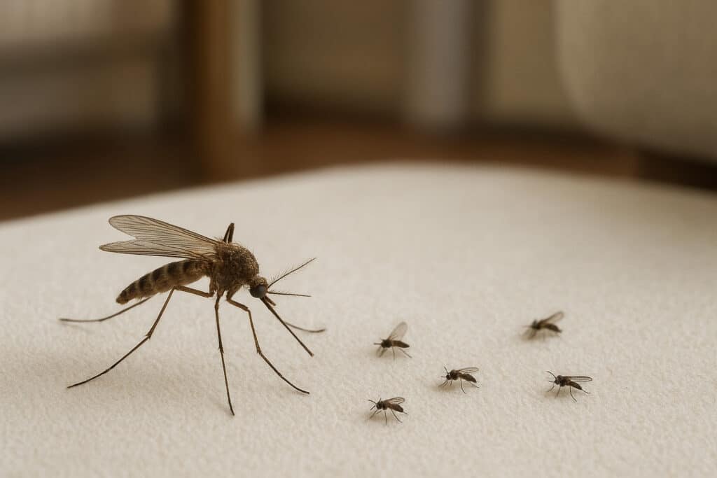 Mosquito and no-see-ums on a light surface indoors