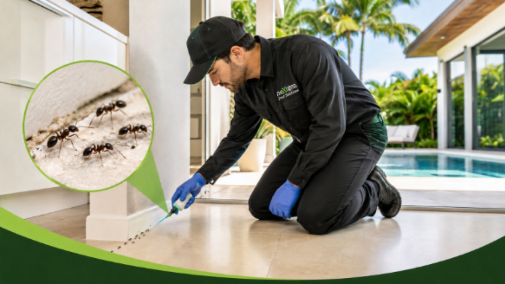 Ant control service near a patio and pool area 