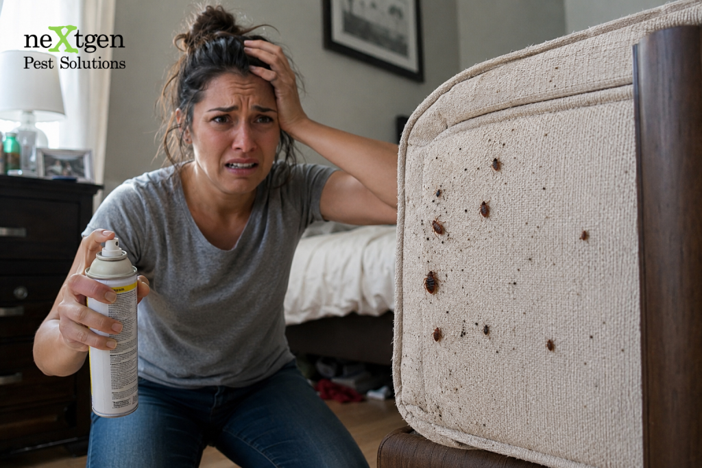 Distressed Homeowner Attempting DIY Bed Bug Treatment